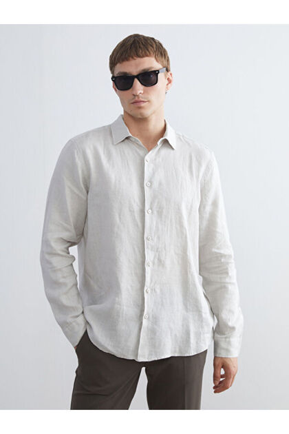 Rmz Gi̇yi̇m Farkiyla Standard Fit 100% Linen Men's Shirt