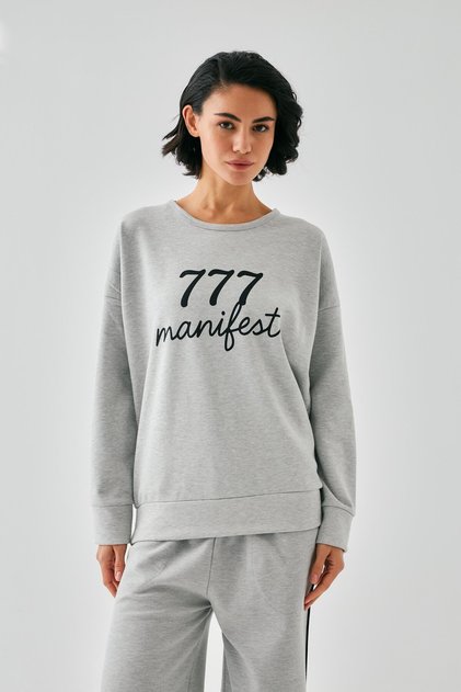 Women's Gray 777 Manifest Oversize 2 Thread Sweatpants Home Wear Set