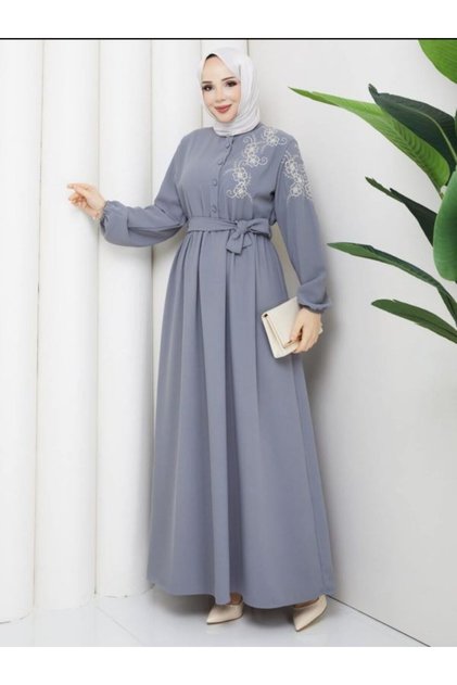 embroidered detailed crepe modest dress