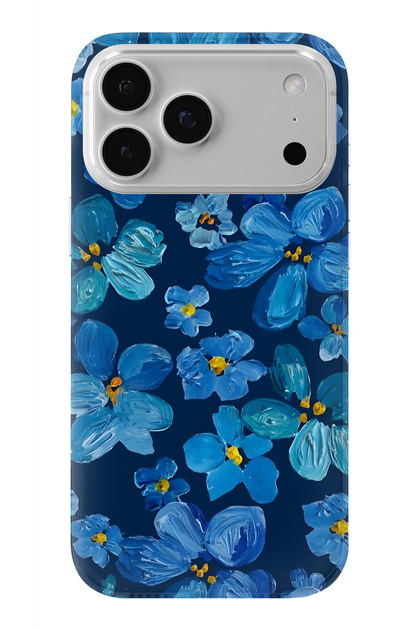iPhone 17 Pro Max Compatible Blue Floral Design Printed Transparent Case