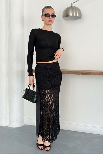 Lace Evening Dress Skirt - Black | F1887 - Black