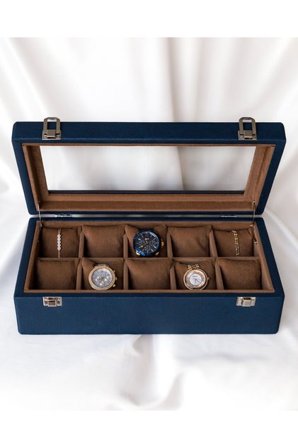 10 Watch Box, Nubuck Fabric Covered, Custom Made, Handmade, Accessory Organizer