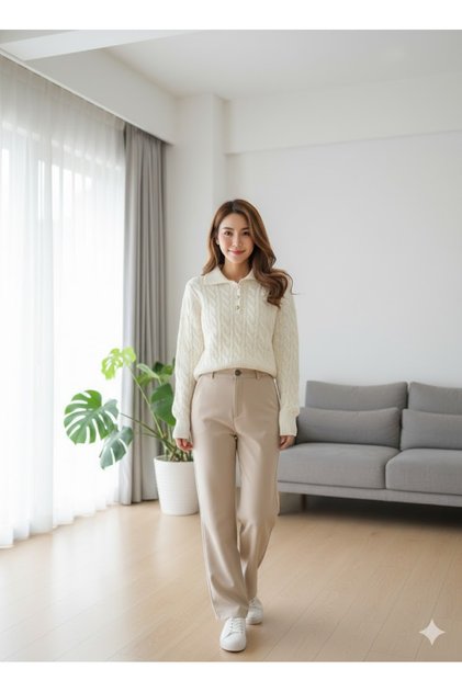 Women's Hair Knitted 3 Button Polo Collar Knitwear Thick Sweater Soft