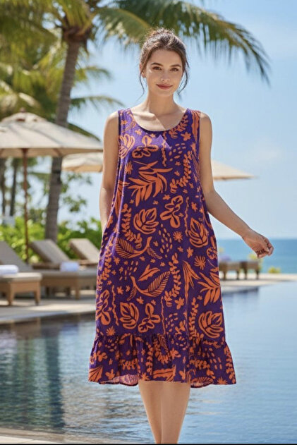 Women's Ethnic Floral Patterned Sleeveless Midi Dress