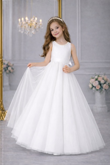 pearl graduation dress Strappy-Back Long Prom Dress with Pearl Embellishments White / 2