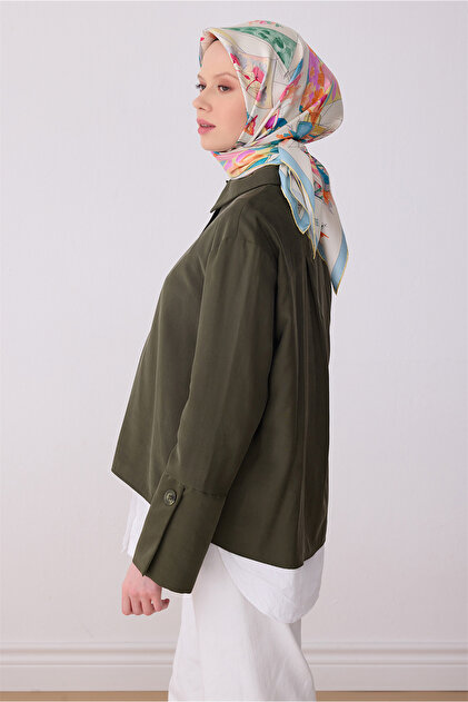 Sarı Obje Desen %100 Twill İpek Eşarp 4316-81