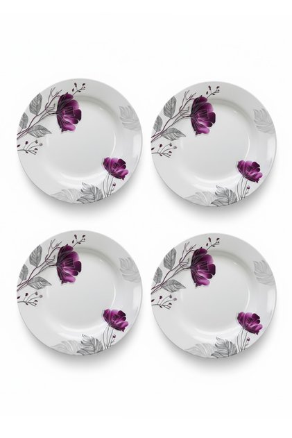 4-Piece Melamine Serving Plate Set - 11" Purple Boom Floral Round Dinner Plates,BB1681