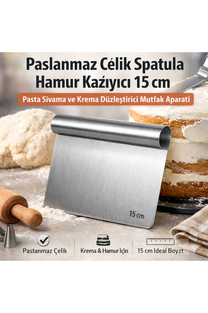 Owersea Paslanmaz Çelik Spatula Hamur Kazıyıcı 15 cm | Pasta