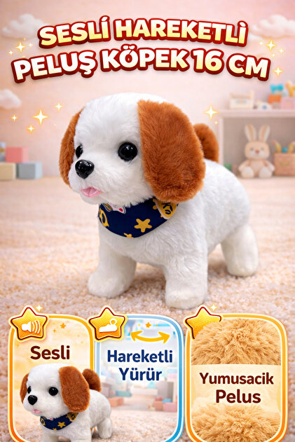 YILDIRIM OYUNCAK Sesli Hareketli Yürüyen Peluş Köpek 16 Cm