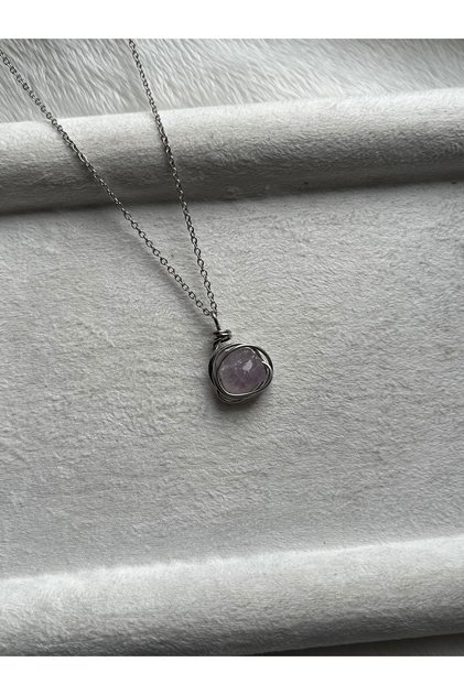 Raw Amethyst Stone Steel Spiral Necklace Handmade (Last Piece)