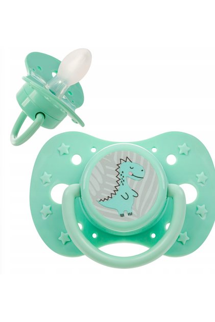 Suzeta pentru bebelusi din silicon A0588 cu orificii de ventilare pe disc, 6-12 luni, Green Dino