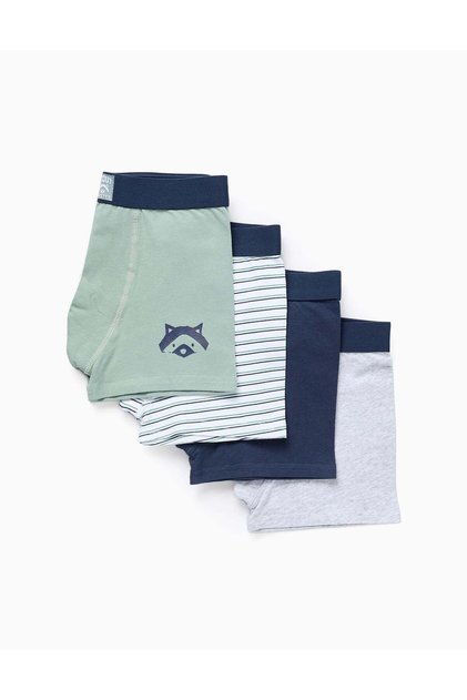 Pack of 4 Boxer Shorts for Boys 'Stripes', Green/Grey/Blue