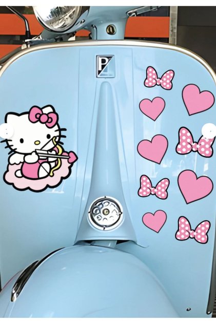 Hello Kitty Set Sticker Su Geçirmez Yüksek Çözünürlüklü Araba Motorsiklet Kask Laptop Duvar Sticker