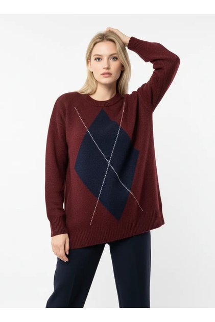 Women's Crew Neck Diamond Patterned Knitwear Sweater 8709
