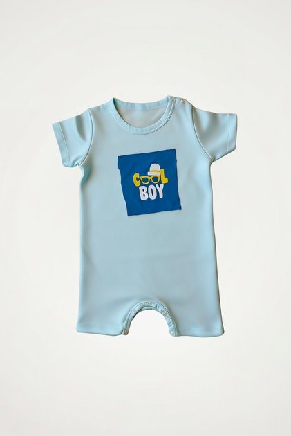 100% Cotton Patterned Baby Boy Romper | Crew Neck, Short Sleeves and Short Legs