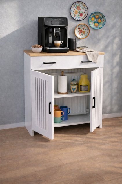 Kapaklı Petek Üstü Kahve Köşesi Dolabı 80 cm | 32 cm Derinlik | Çok Amaçlı Dresuar | Coffee Station | Mutfak Dolabı BPKM009