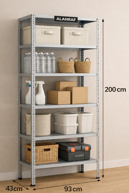ALANRAF 6 Katlı 43x93x200 Cm Galvaniz Çelik Raf - Depo, Arşiv