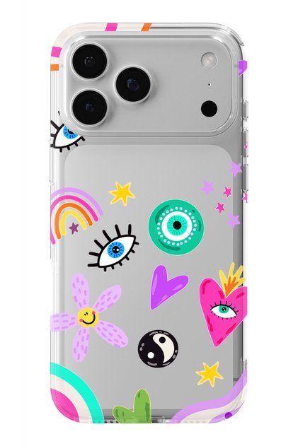 iPhone 17 Pro Max Compatible Hearts and Eyes Design Printed Transparent Case