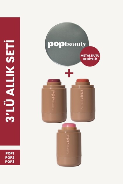 Cheek and Lip Color Stick Blush Set (3 Colors Blush and Metal Box) Popsti̇ckblush5