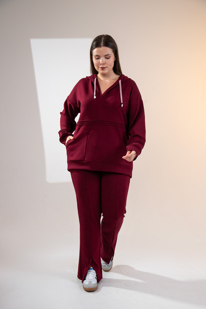 Plus Size Women's Hooded Leg Detail 2-Piece Set