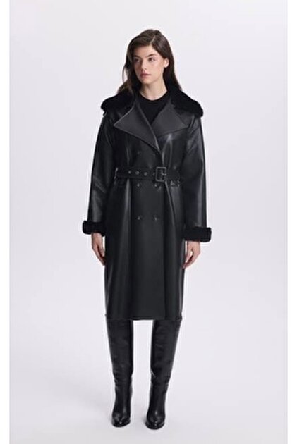 Zühre Geniş Yaka Kürk Detaylı Siyah Kaban 13633 - Fiyatı, Yorumları