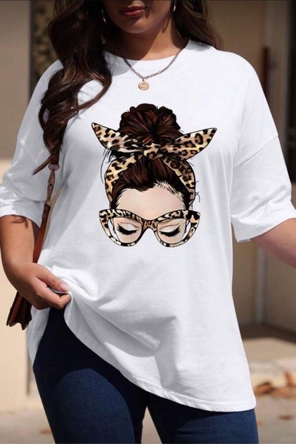 Ceny Women's Large Size Oversized Printed Crew Neck Cotton T-Shirt Relaxed Fit Unisex Lover Combi