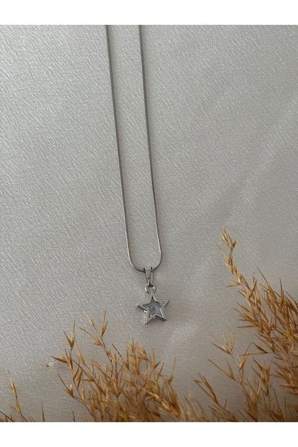 Taş Detaylı Yıldız Çelik Kolye