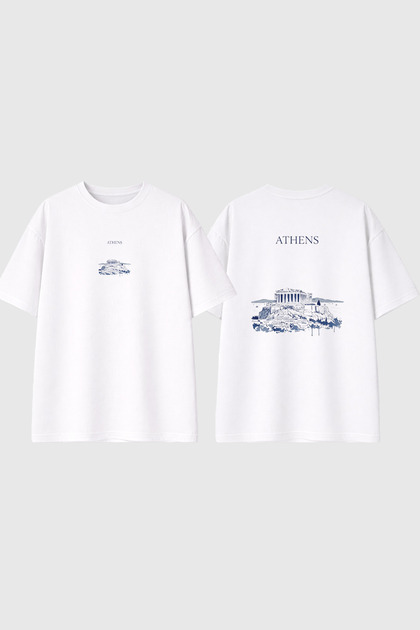 Athens Design Printed White Oversize t Shirt