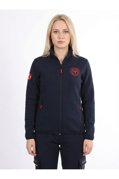 112 Acil Sağlık Hırka Tam Fermuarlı Üç İplik Şardonlu Dik Yaka Lacivert Unisex