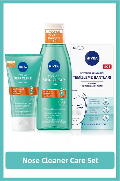 Anti-Blackhead and Anti-Acne Facial Care Set, Peeling 150ml, Facial Cleansing Gel 150ml and Nose Strip