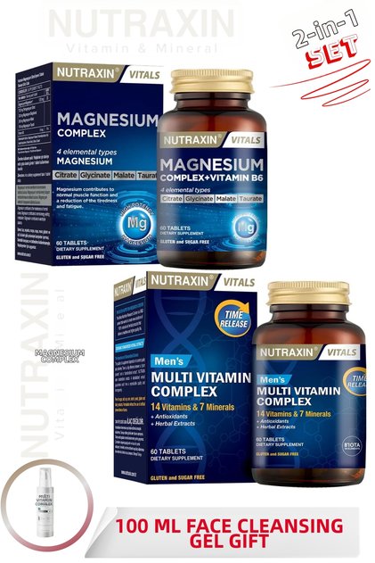 Magnesium Complex+Vitamin B6 60 Tablets & Mens Multi Vitamin Complex 60 Tablets+100 ml Gel Gift