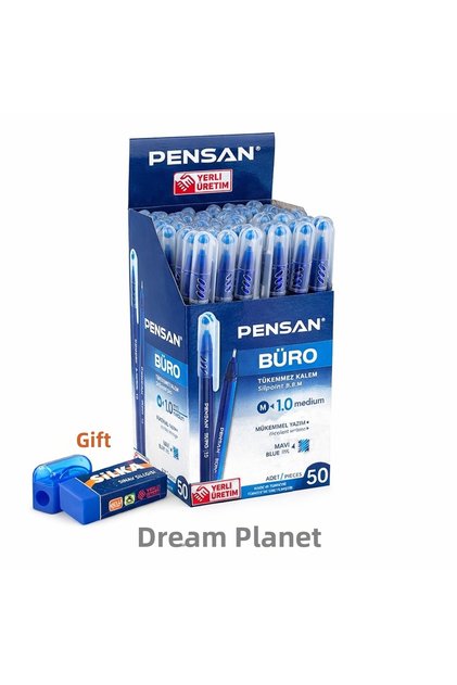 Office Ballpoint Pen Blue 1.0 mm Office Type 1 Box of 50 / Exam Eraser and Pencil Sharpener Gift
