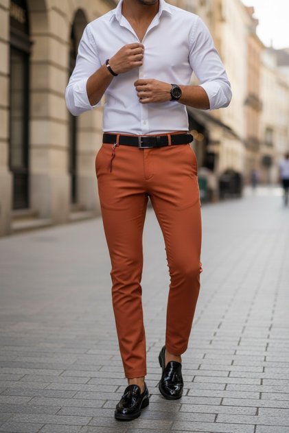 Pantaloni casual pentru barbati, croiala slim fit, maro, B1734