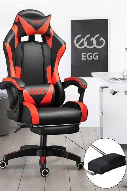 Premium Ergonomic Gaming Chair with Footrest – High-Back with Lumbar Support & 360° Swivel (Red)