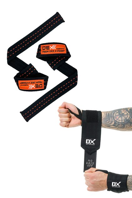 Sports Wristband Wrist Wraps Black + Weightlifting Strap Straps Orange Set of 2