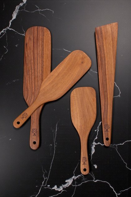 Handmade Antique Walnut 4-Piece Luxury Spatula & Wooden Spoon Kitchen Set