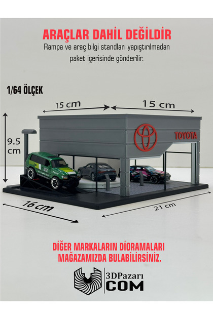 3D Baskı 1/64 Ölçekli Toyota Showroom Tasarımlı Diorama Araç Sergileme Garajı