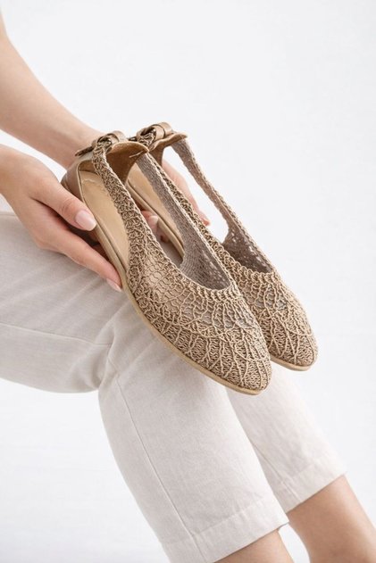Women's Mink Open-Back Bowknot Knitwear Ballerina Shoes 1cm Byndmtf03