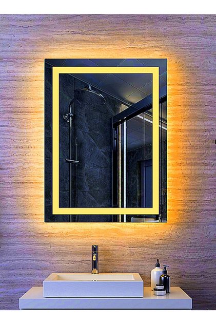 70x50 Günışığı Ledli Kumlamalı Banyo Lavabo Ofis Makyaj Kuaför Aynası - Trafolu