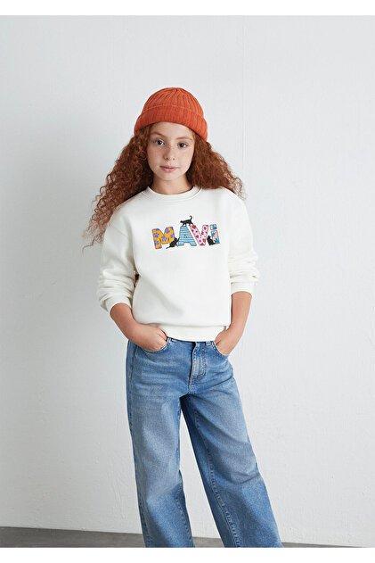 Mavi Logo Kedi Baskılı Ekru Sweatshirt 7S10169-70057 - Fiyatı