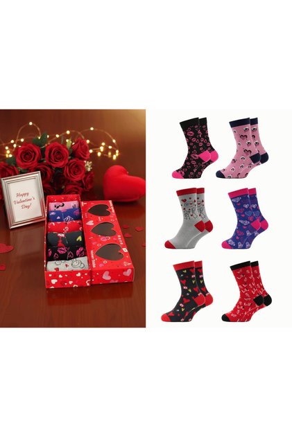 Valentine's Day Special Gift Boxed 6 Pairs of 6 Different Patterned Socks