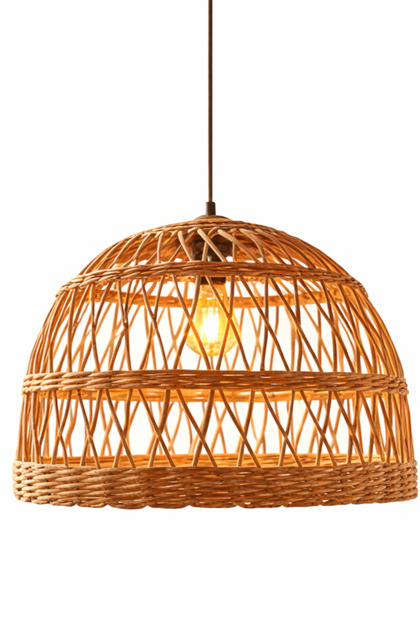 NOVA AVİZE 35 Cm Çap | El Yapımı Rustik Rattan Hasır Avize| Doğal İskandinav Aydınlatma