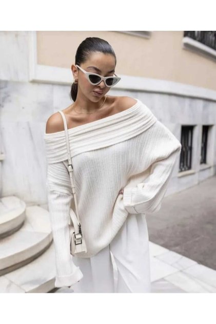 Knitical Textile Off-the-Shoulder Folded Seasonal Sweater