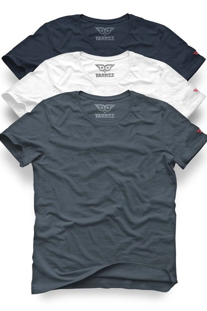 3-Piece Unisex Basic T-Shirt Set 100% Cotton Regular Fit Crew Neck Short Sleeve White - Midnight Blue - Vision Smoked