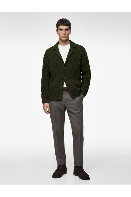 Long Sleeve V-Neck Textured Buttoned Knitwear Cardigan