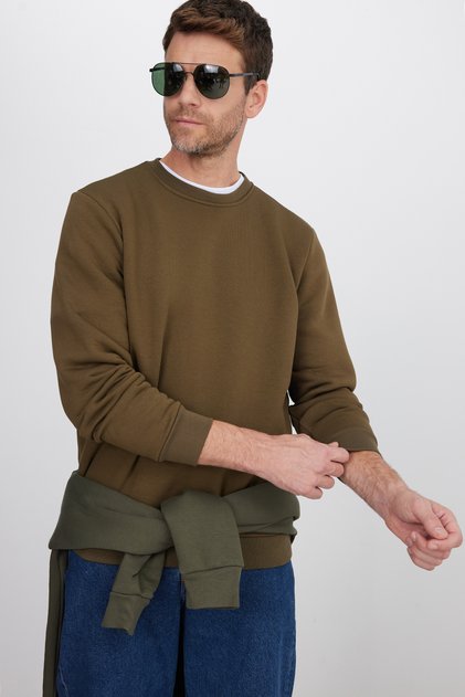 Unisex Relax Fit Comfortable Cut Cotton 3 Thread Fleece Green Crew Neck Sweatshirt