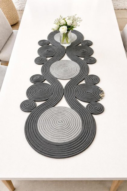 Jüt, Hasır,Sarmal Model, Dekoratif Masa Örtüsü, Runner 40x110 CM, Sehpa Örtüsü, Bohem Tarzı