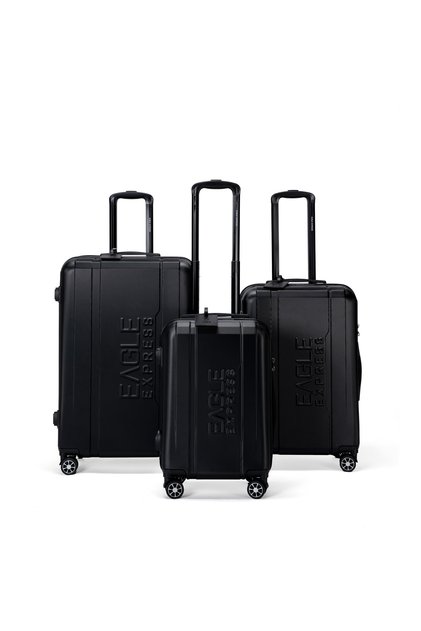 Patron 3-Piece ABS Hard Luggage Set - Black + Free Cover & 1-Year