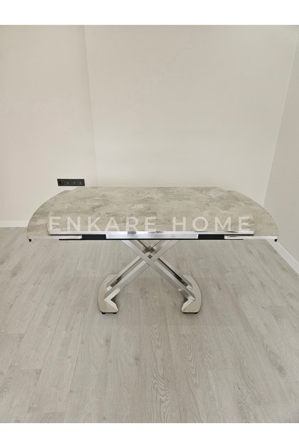 X Ayaklı Gloss Masa | Çift Kanat Açılır Lak Panel Mdf Masa | Mutfak Ve Salon Masası | 80x130 - 190
