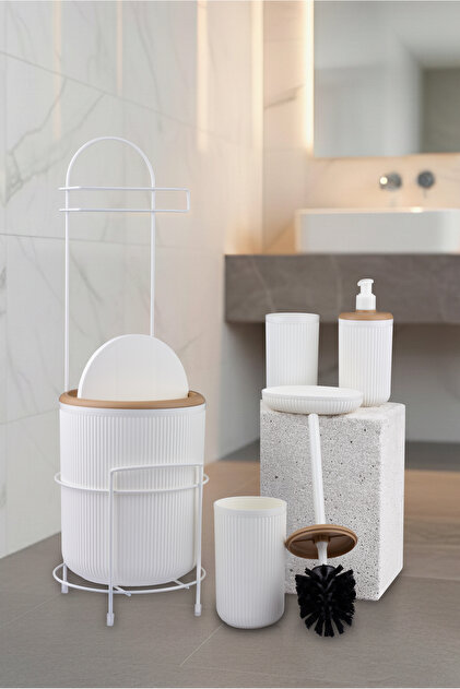 Okyanus Home Kırık Beyaz Yuvarlak Mina Due Wc Kağıtlık ve 6 Parça